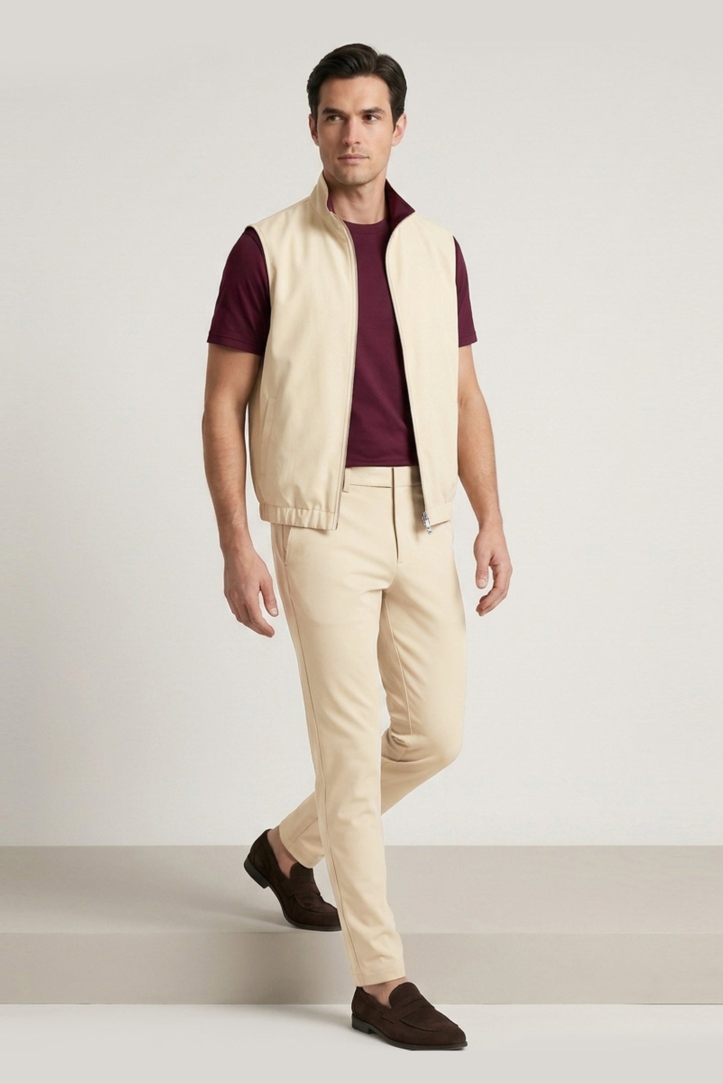 Men's 3-Piece Casual Set with Reversible Vest - Red