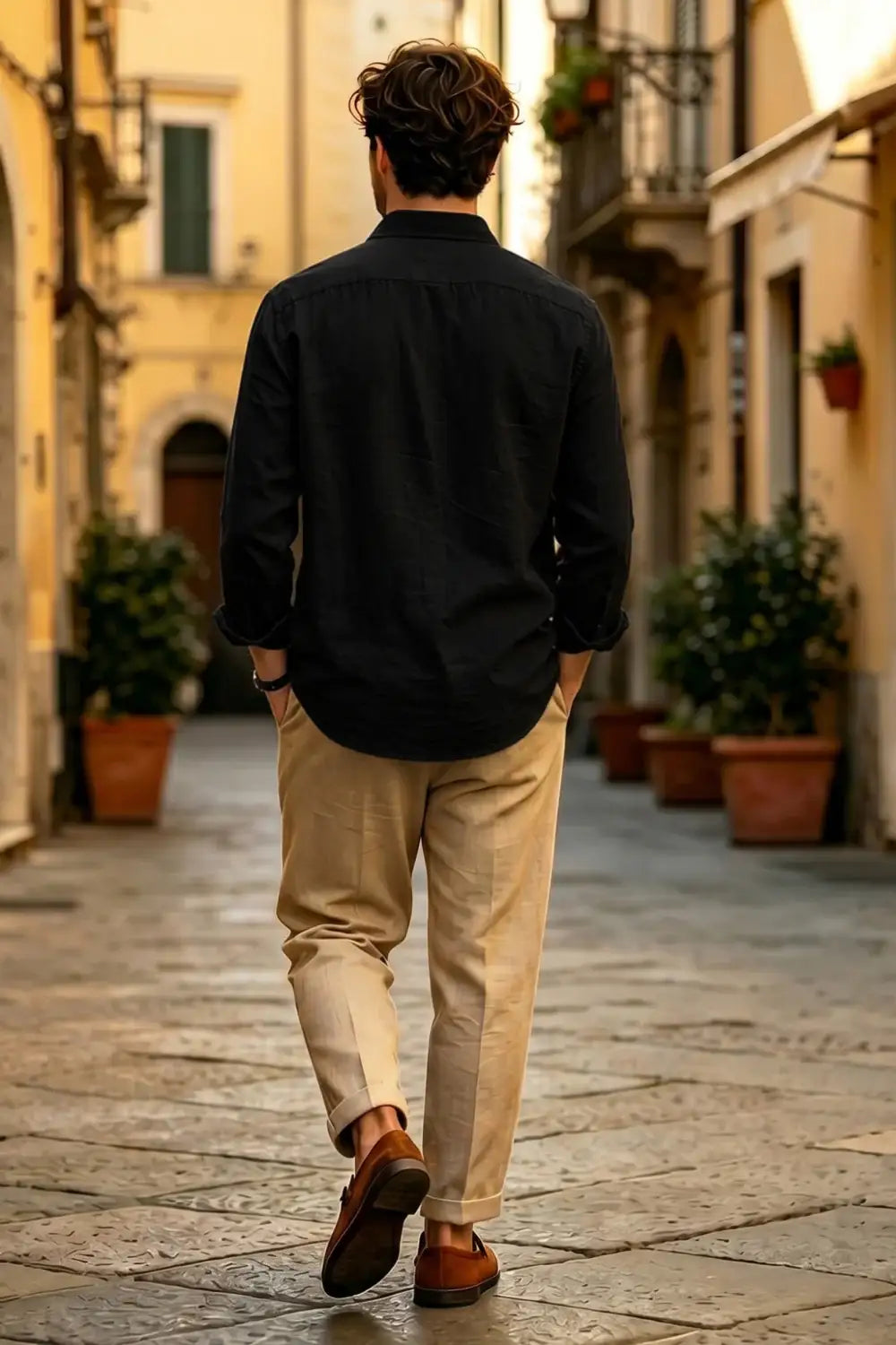 Men's Casual Linen Shirts - Black
