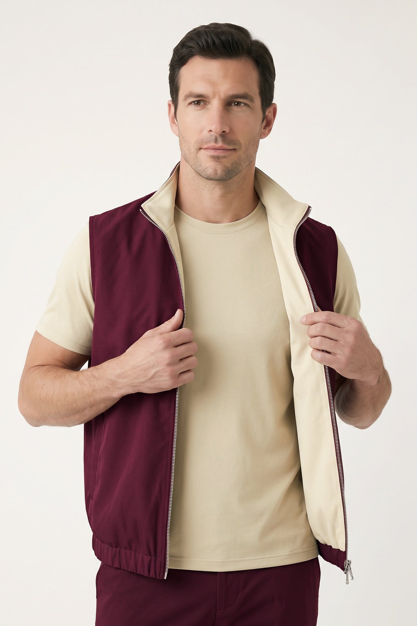 Men's 3-Piece Casual Set with Reversible Vest - Red