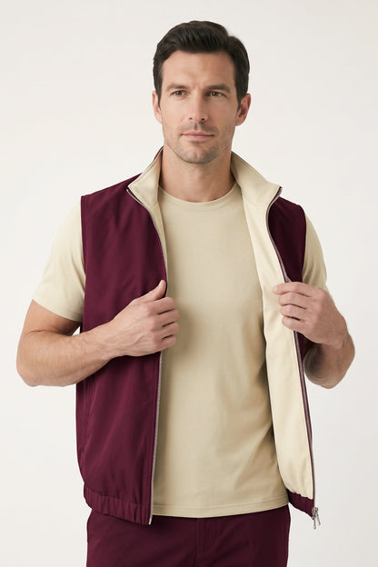 Men's 3-Piece Casual Set with Reversible Vest - Red