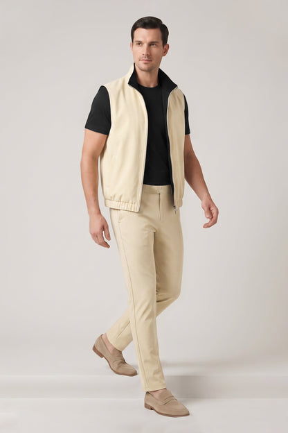 Men's 3-Piece Casual Set with Reversible Vest - Black