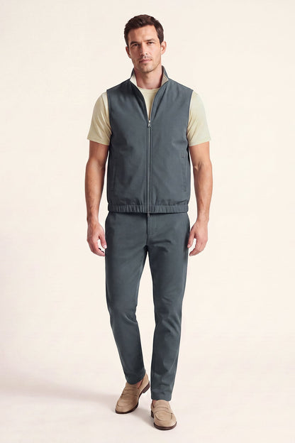 Men's 3-Piece Casual Set with Reversible Vest - Charcoal Gray