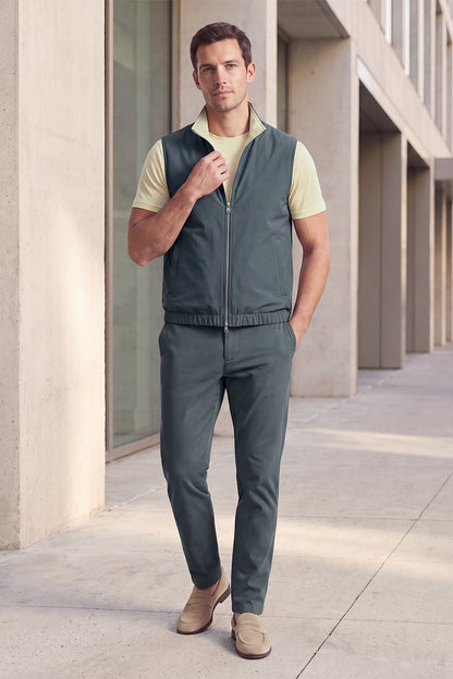 Men's 3-Piece Casual Set with Reversible Vest - Charcoal Gray
