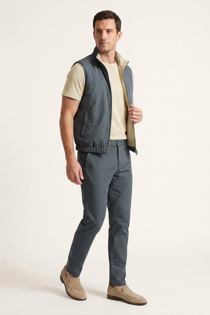 Men's 3-Piece Casual Set with Reversible Vest - Charcoal Gray