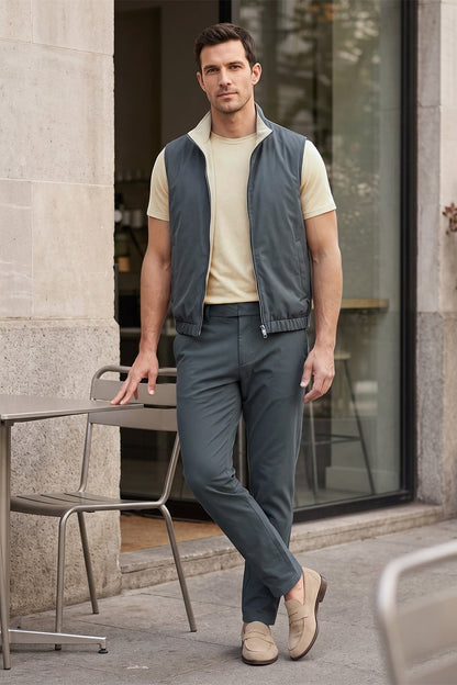 Men's 3-Piece Casual Set with Reversible Vest - Charcoal Gray