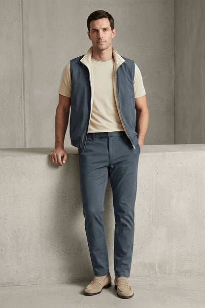 Men's 3-Piece Casual Set with Reversible Vest - Charcoal Gray