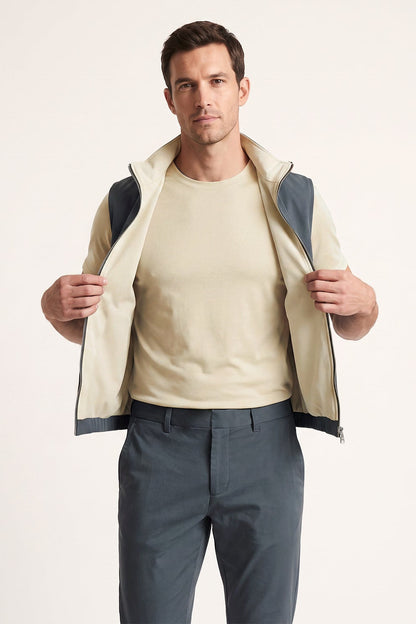 Men's 3-Piece Casual Set with Reversible Vest - Charcoal Gray