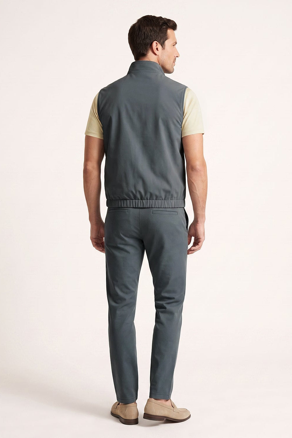 Men's 3-Piece Casual Set with Reversible Vest - Charcoal Gray