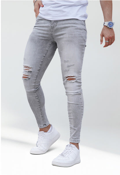 Men‘s Ripped Washed Skinny Marble Grey Jean