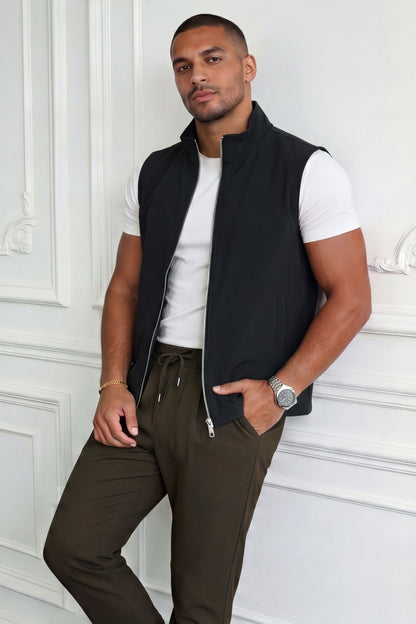 Men's Casual Stand Collar Zip-Up Vest - Black