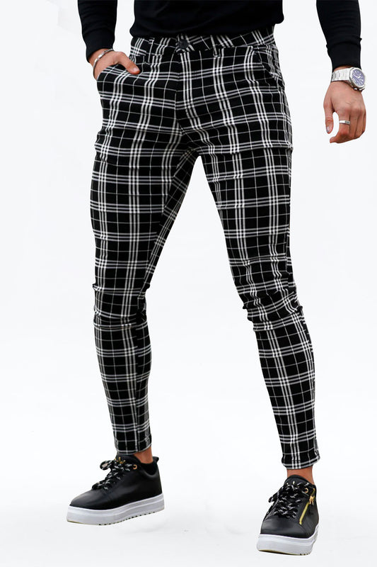 men's black and white plaid chino pants