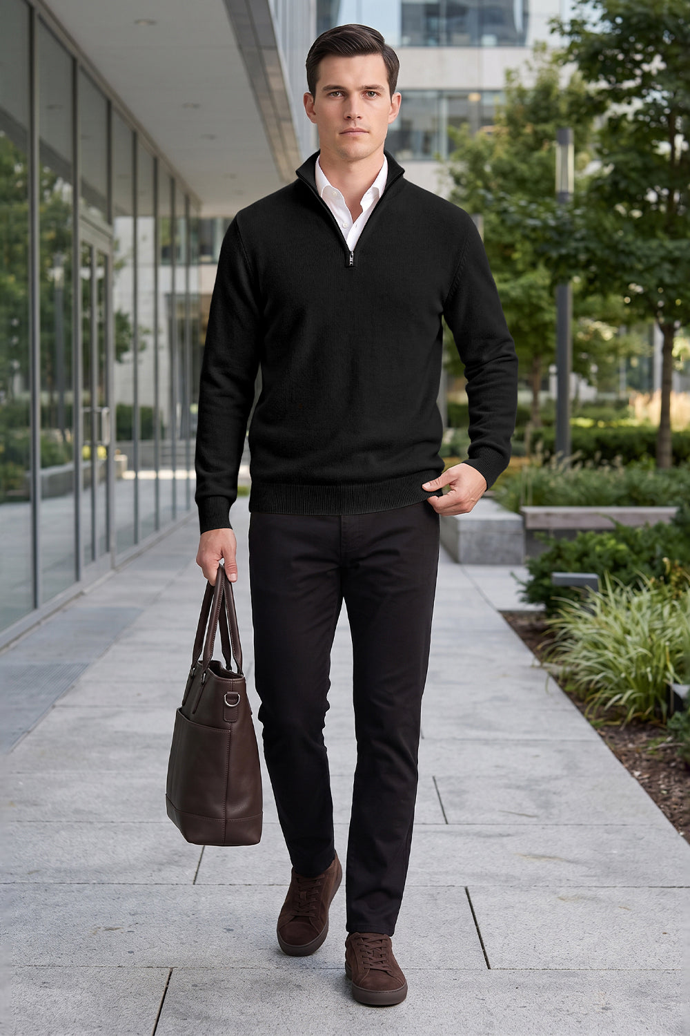 Men's Quarter-Zip Knit Sweater | Lightweight Slim Fit Pullover