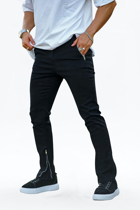 Jeans da uomo con zip vintage-Jeans elasticizzati neri