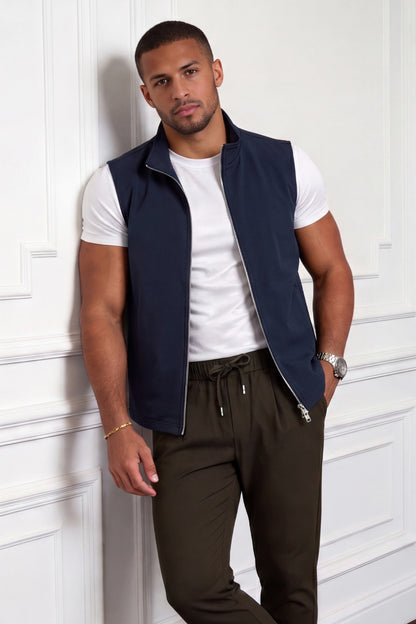 Men's Casual Stand Collar Zip-Up Vest - Navy Blue
