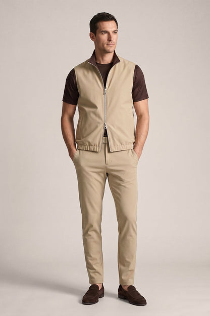 Men's 3-Piece Casual Set with Reversible Vest - Brown