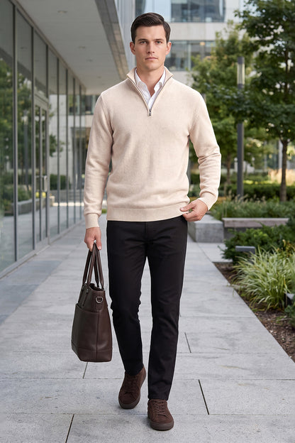 Men's Quarter-Zip Knit Sweater | Lightweight Slim Fit Pullover