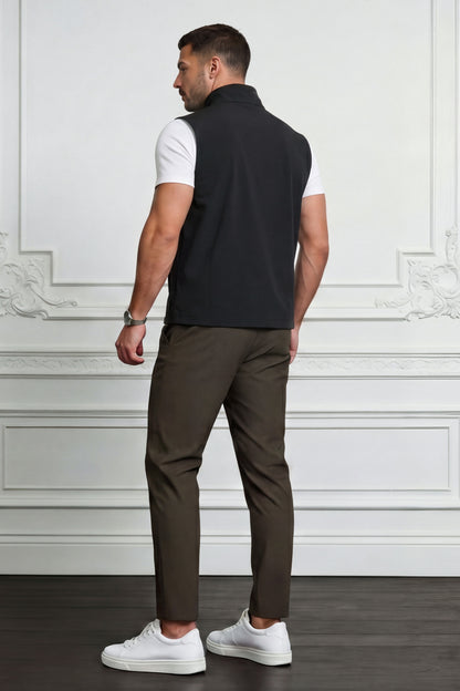 Men's Casual Stand Collar Zip-Up Vest - Black