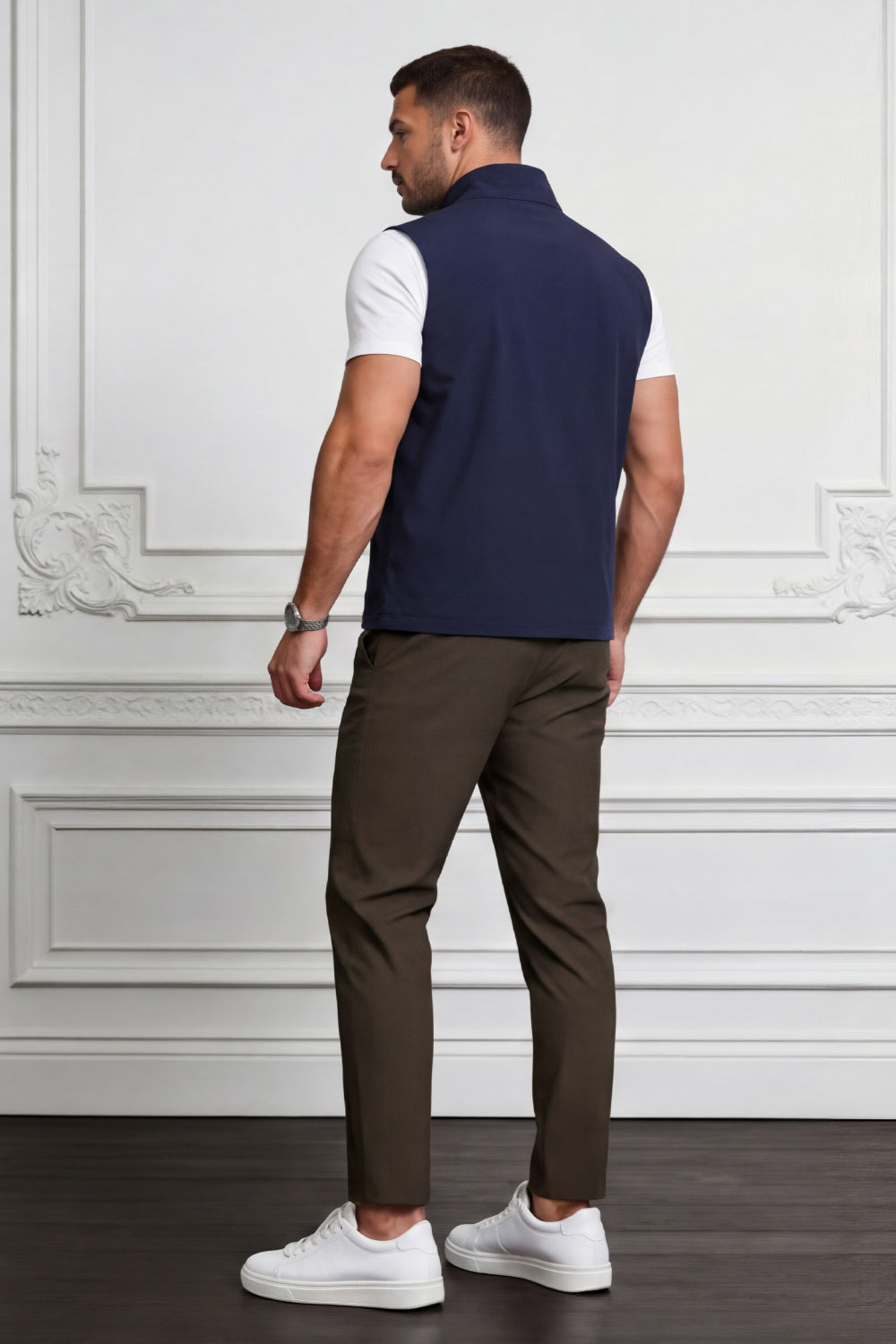 Men's Casual Stand Collar Zip-Up Vest - Navy Blue