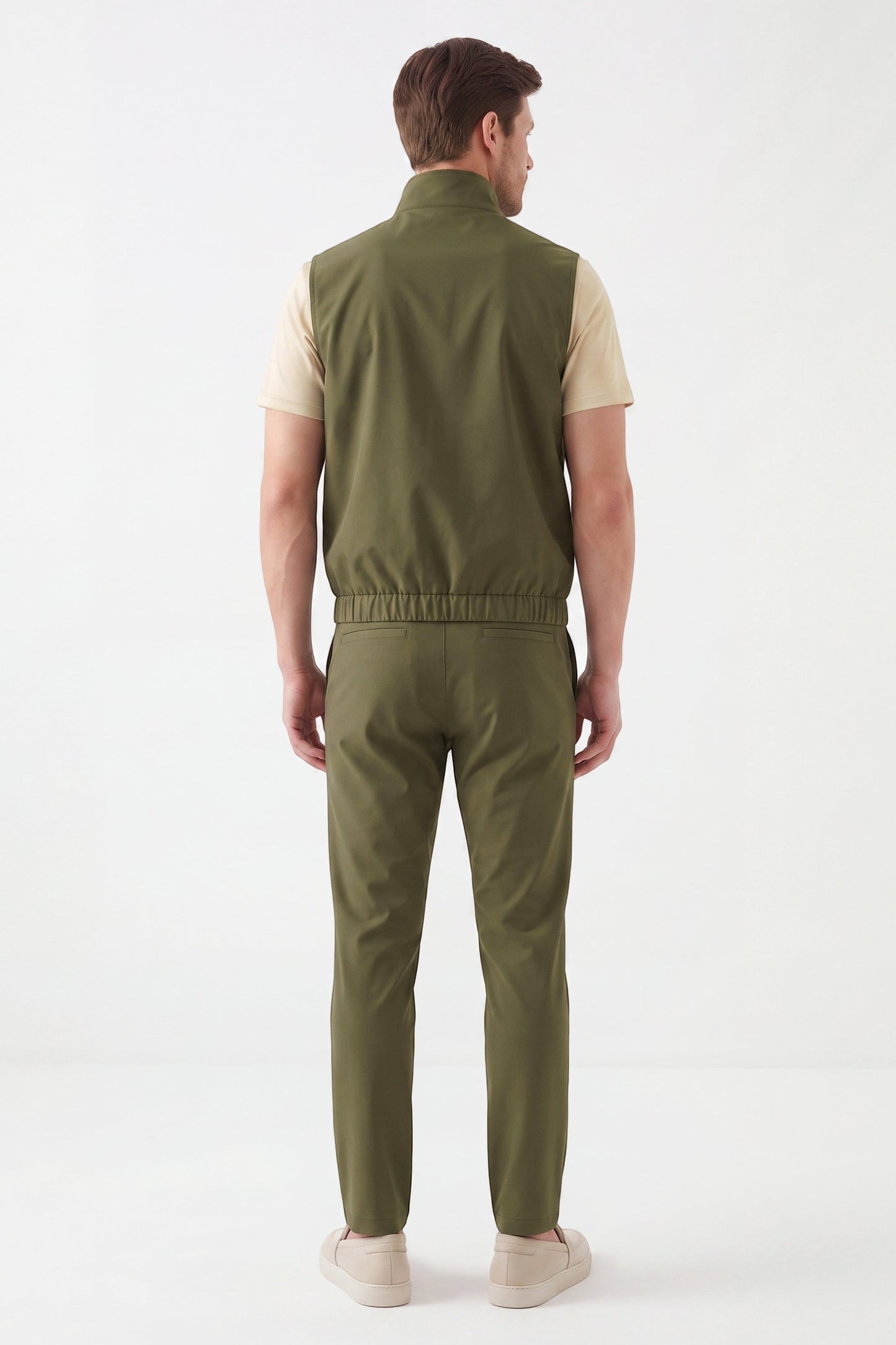 Men's 3-Piece Casual Set with Reversible Vest - Green
