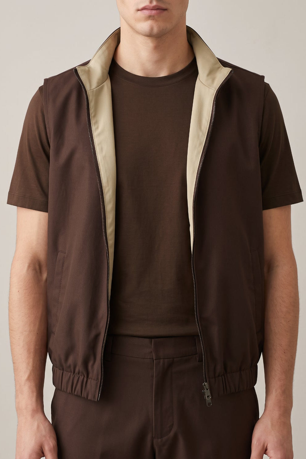 Men's 3-Piece Casual Set with Reversible Vest - Brown