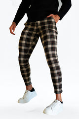 Gingtto Mens Skinny Lattice Chinos Khaki Super Stretchy Chinos