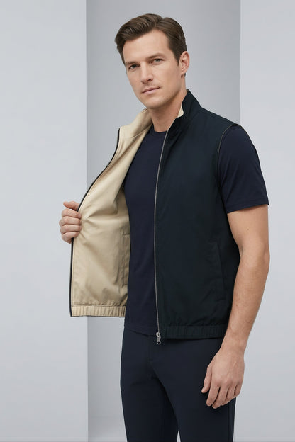Men's 3-Piece Casual Set with Reversible Vest - Dark Navy