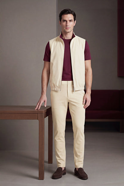 Men's 3-Piece Casual Set with Reversible Vest - Red