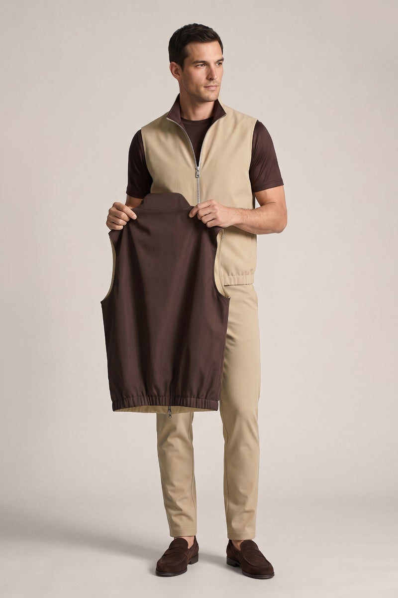 Men's 3-Piece Casual Set with Reversible Vest - Brown