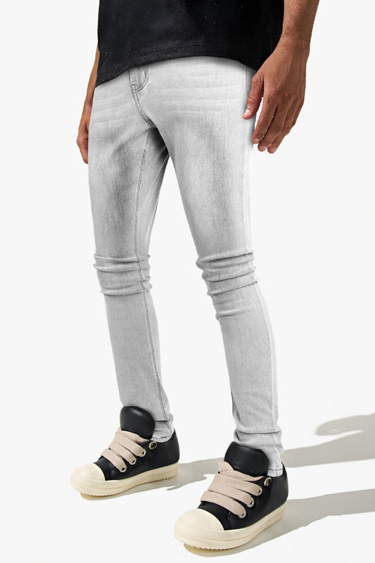 Jean skinny déchiré délavé gris marbré pour hommes