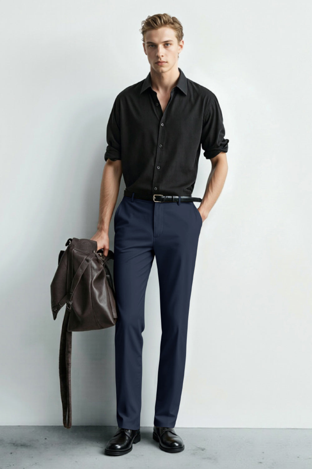 Men's Relaxed Fit Dress Pant - Dark Blue