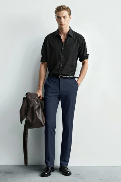 Men's Relaxed Fit Dress Pant - Dark Blue