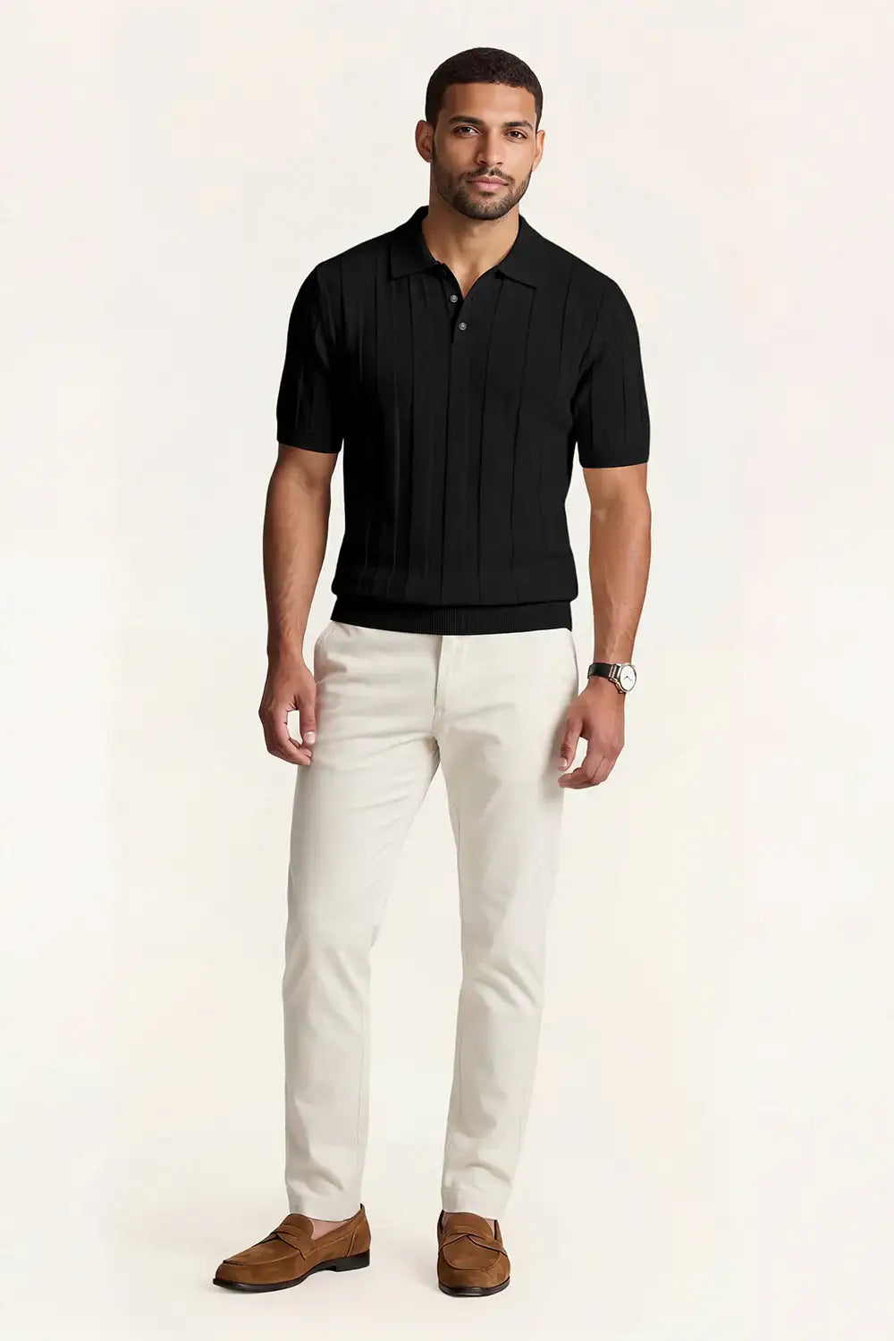 Men's High Quality Knitting Polo Shirt - Black For Sale – GINGTTO