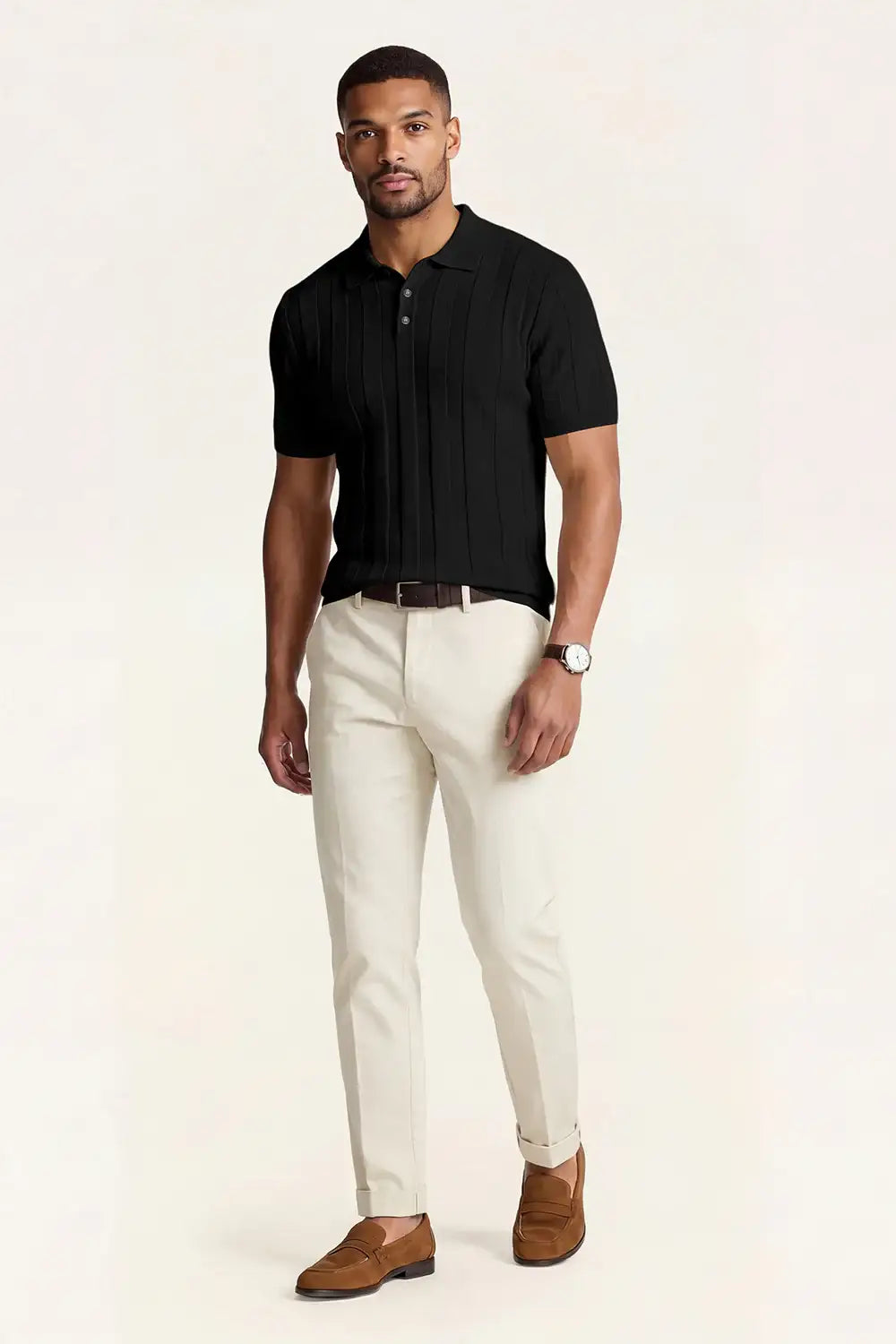 Men's High Quality Knitting Polo Shirt - Black For Sale – GINGTTO