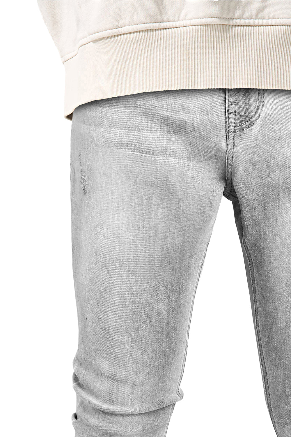 Jeans da uomo grigio marmo attillati lavati e strappati