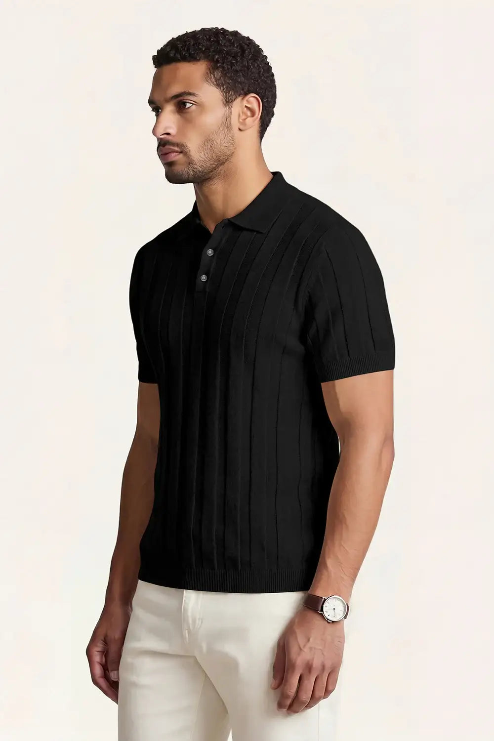 Men's High Quality Knitting Polo Shirt - Black For Sale – GINGTTO