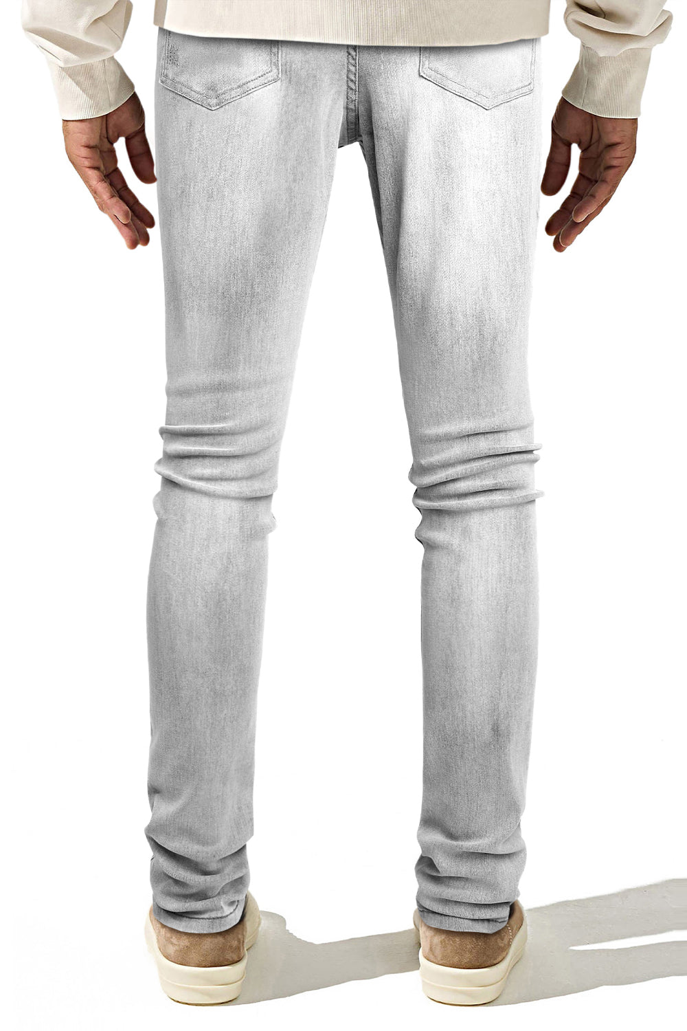 Jeans da uomo grigio marmo attillati lavati e strappati