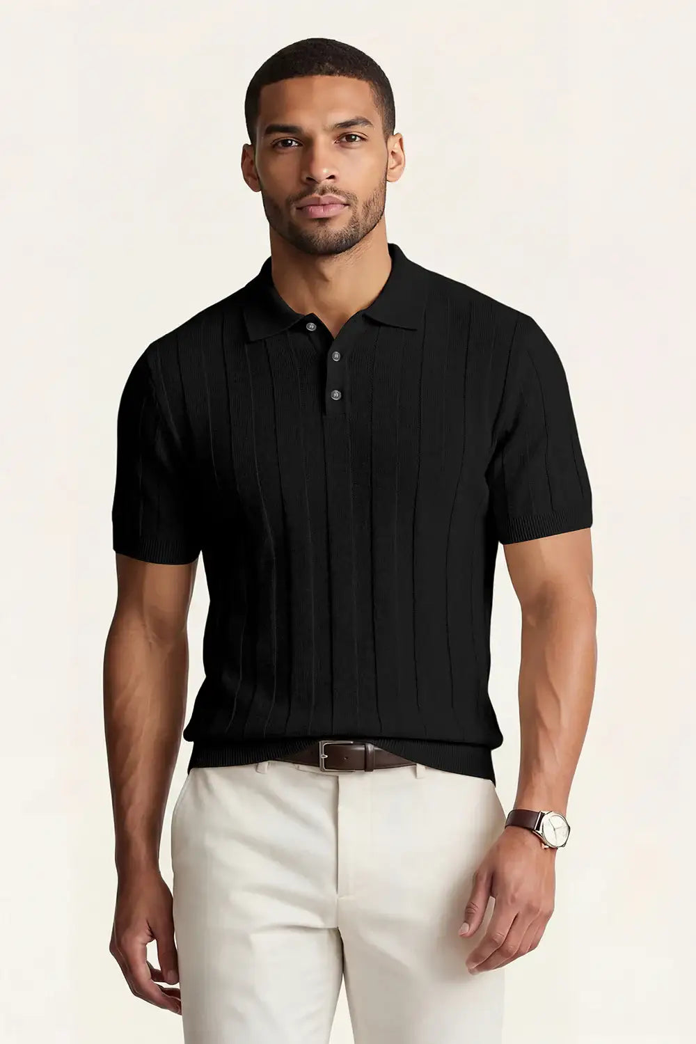 Men's High Quality Knitting Polo Shirt - Black For Sale – GINGTTO