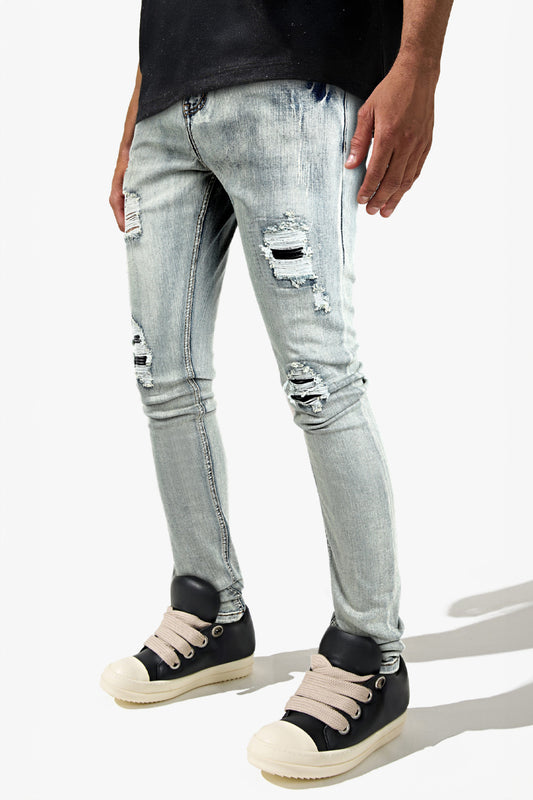 Jean skinny déchiré aux genoux pour hommes - Bleu clair
