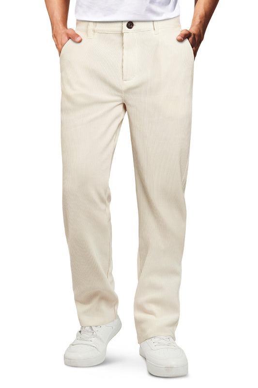 Mens  Casual Ribbed Fabric Pant - Beige