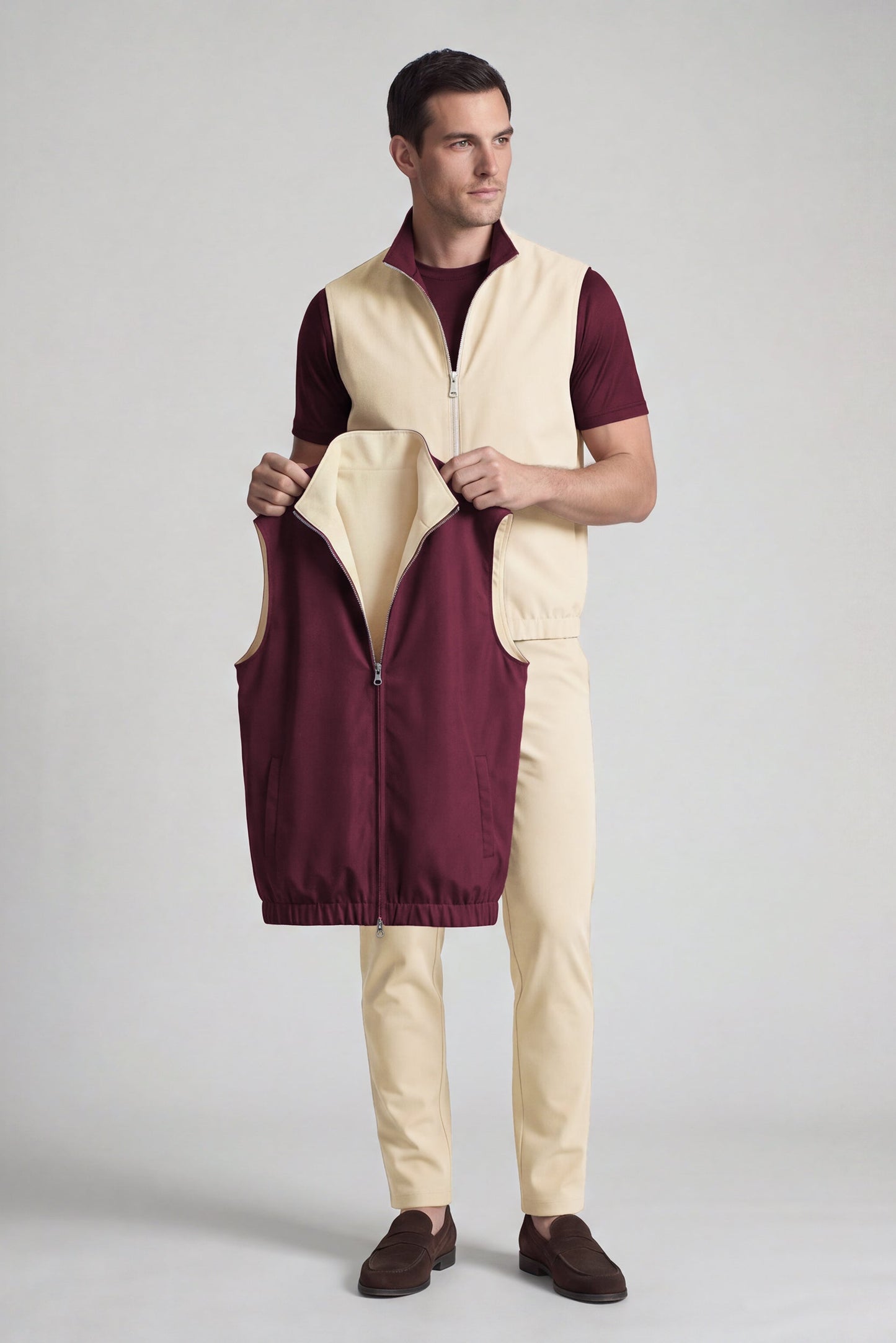 Men's 3-Piece Casual Set with Reversible Vest - Red