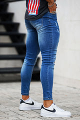 men's blue high waist ripped jeans