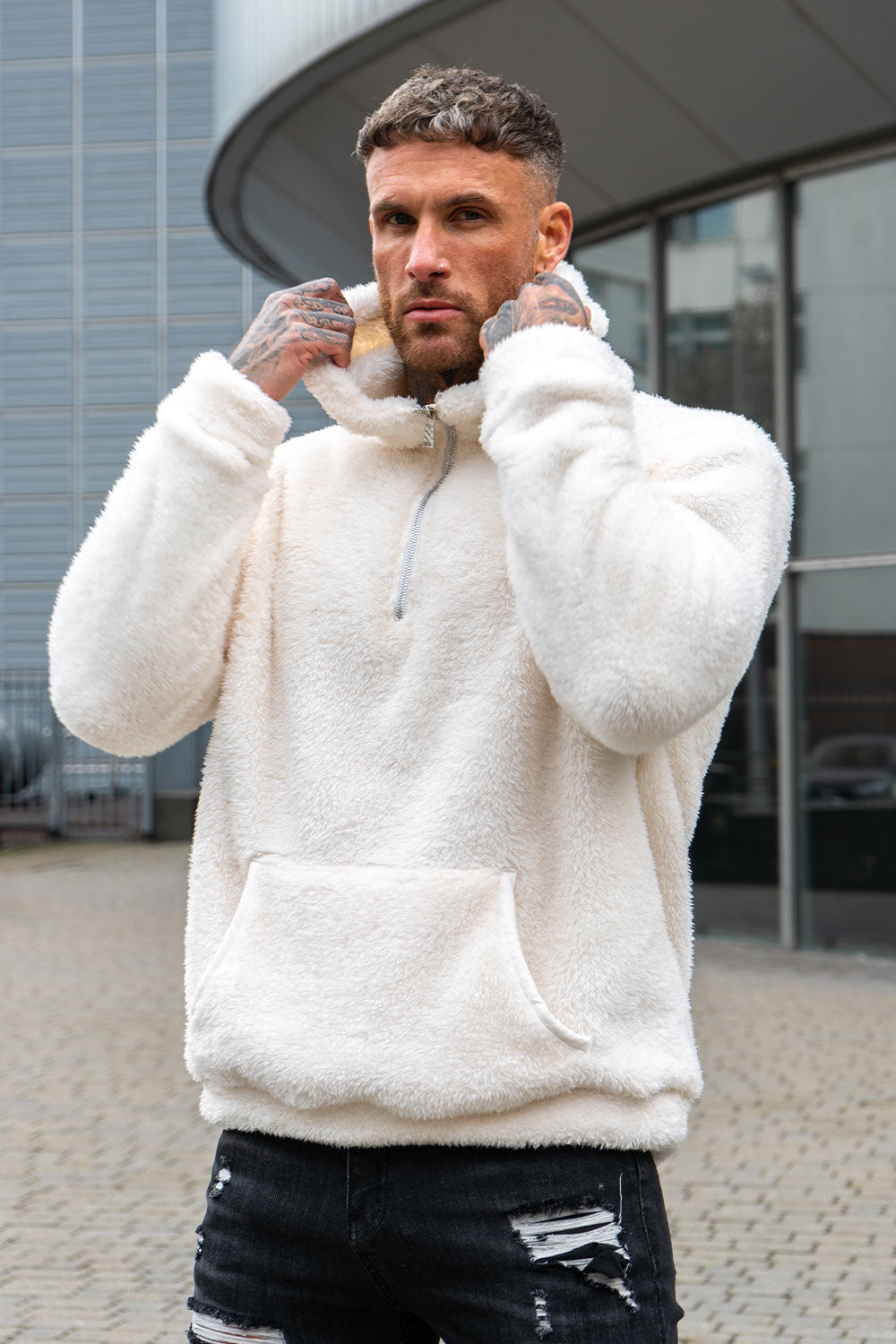 GINGTTO Men s Fuzzy Fashion Pullover Quarter Zipper Hoodies Pre Sale