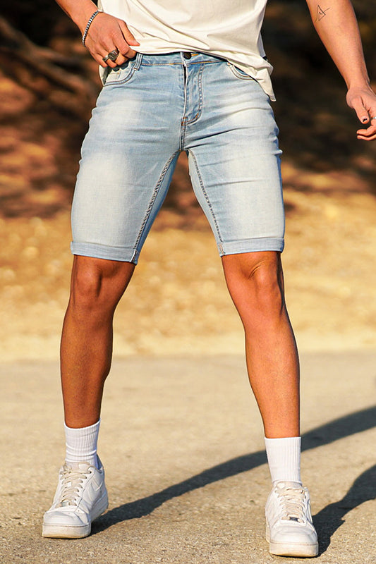 men's light blue denim shorts