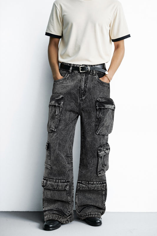 Men's Loose Jean With Pocket - Washed Black