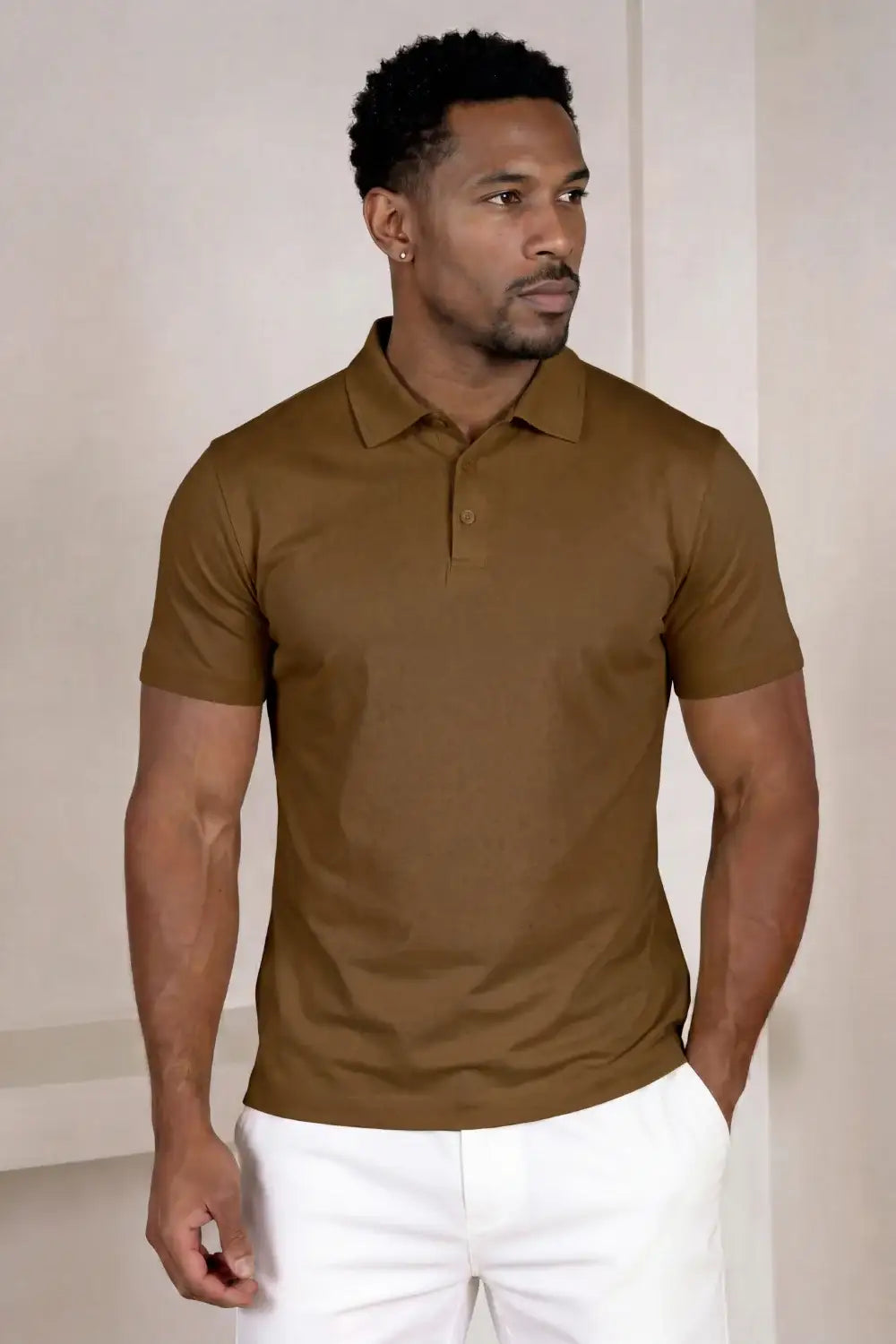 Men's Mercerized Cotton Short-Sleeved Polo Shirt - Brown