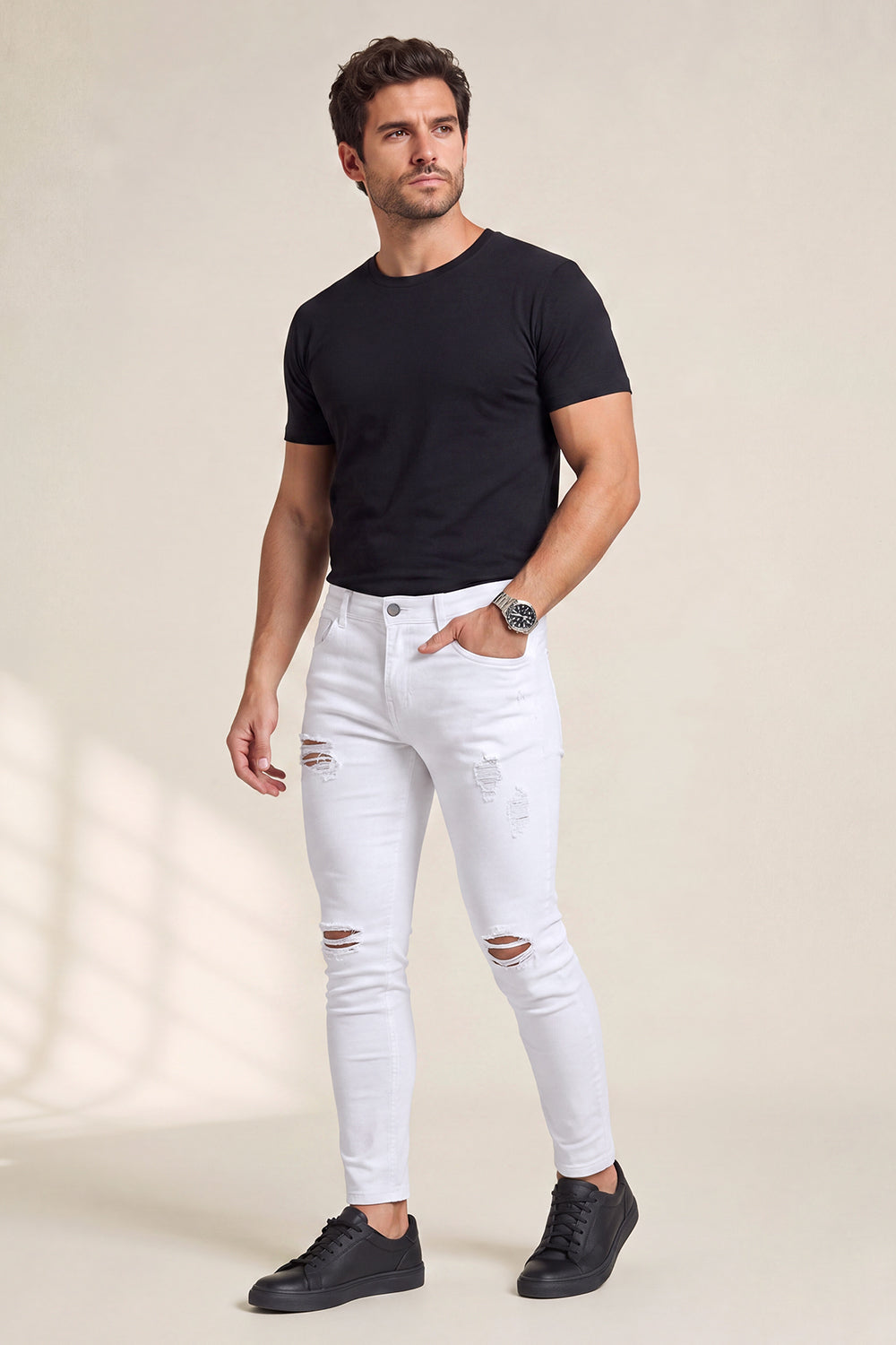 Herren-Skinny-Jeans – Weiß und mit Rissen