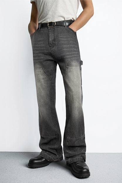 Men Relaxed Flared Jean - Washed Black