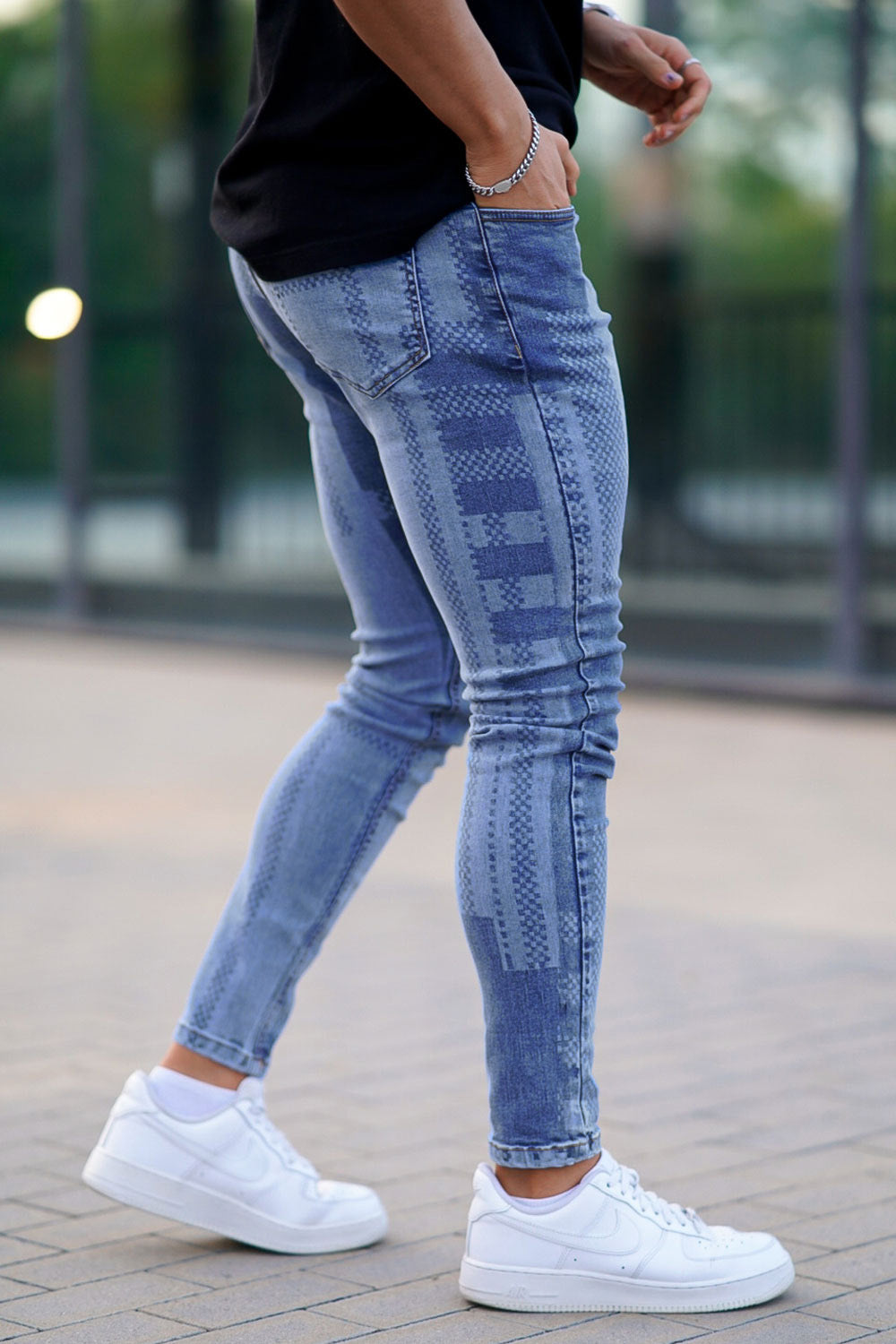 subtraktion græsplæne klarhed Gingtto Fashionable Pinstripe Skinny Jeans Mens Blue Stretch Denim – GINGTTO
