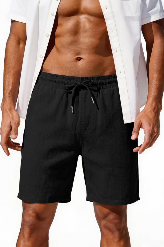 Men's Drawstring Casual Linen Shorts - Black