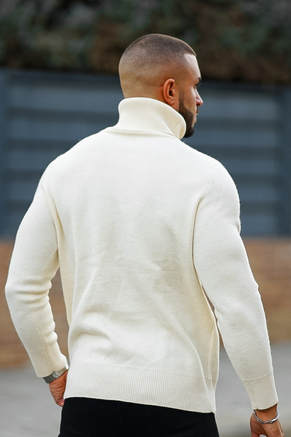 Men's White Turtleneck Sweater - Slim Fit